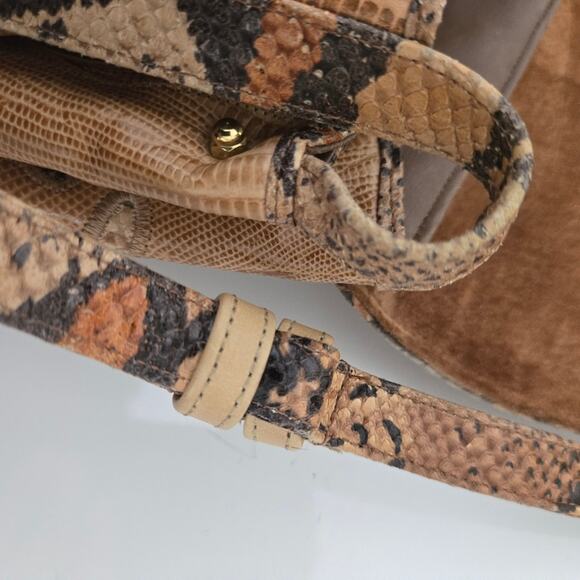 Vintage Sharif Tan & Brown Embossed Leather Patchwork Crossbody Shoulder Bag - Picture 11 of 13